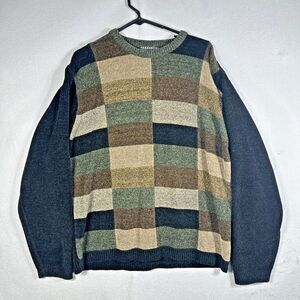 Consensus Sportswear Mens XL Square Pattern Brown Green Black Grey Sweater